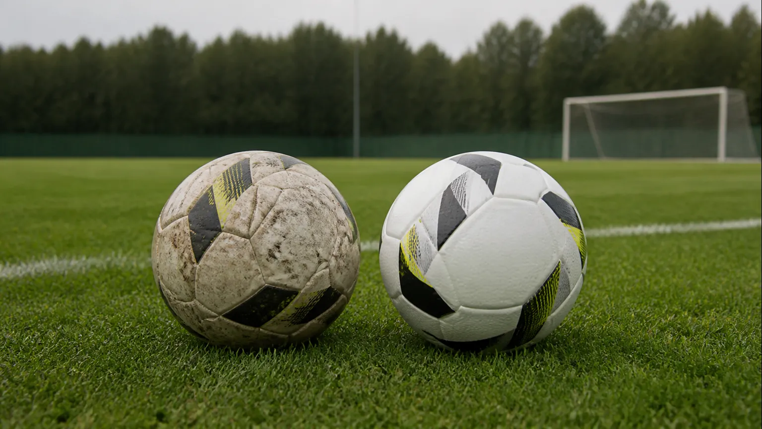 Imagem editorial sobre Bola de treino vs bola de jogo