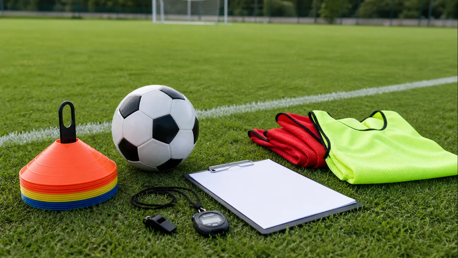Imagem editorial sobre Kit básico para treinador de futebol amador