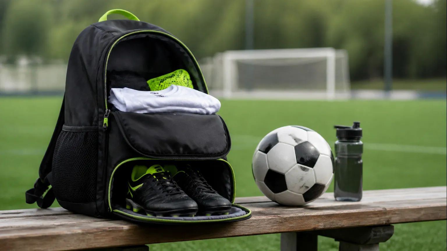Imagem editorial sobre Mochila de futebol com compartimento para chuteiras